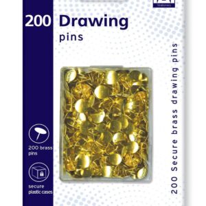 Anker 200 Brass Drawing Pins In Secure Plastic Case Home Stationery Office