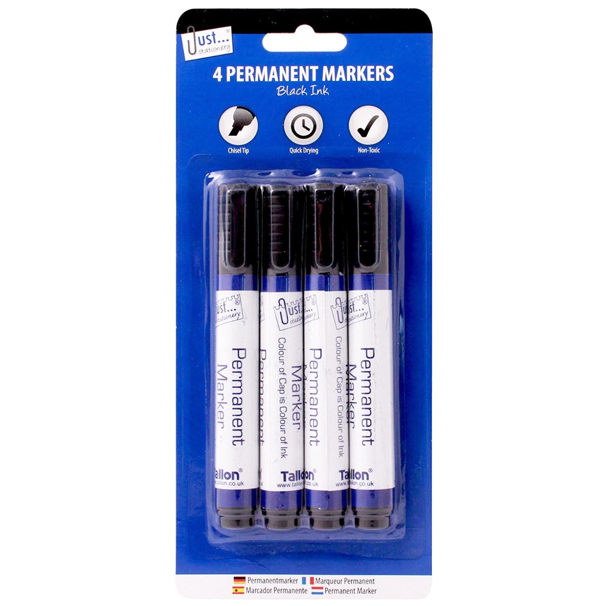 Just Stationery 4 Black Permanent Markers Chisel Tip