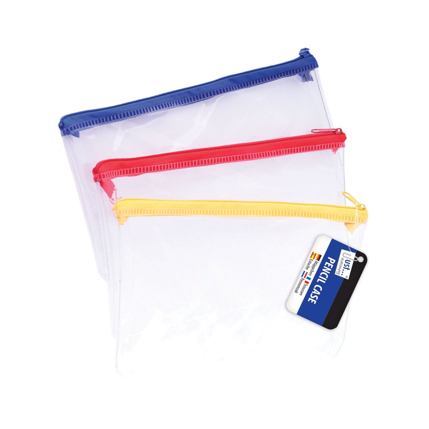 Just Stationery 8 Inch Clear Zip Fastened Exam Pencil Case