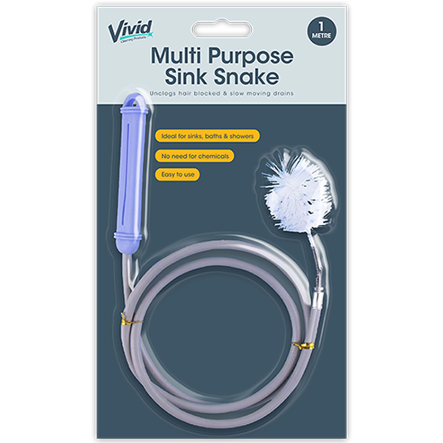 Vivid 1 Metre Multi Purpose Sink Snake Drain Unblocker