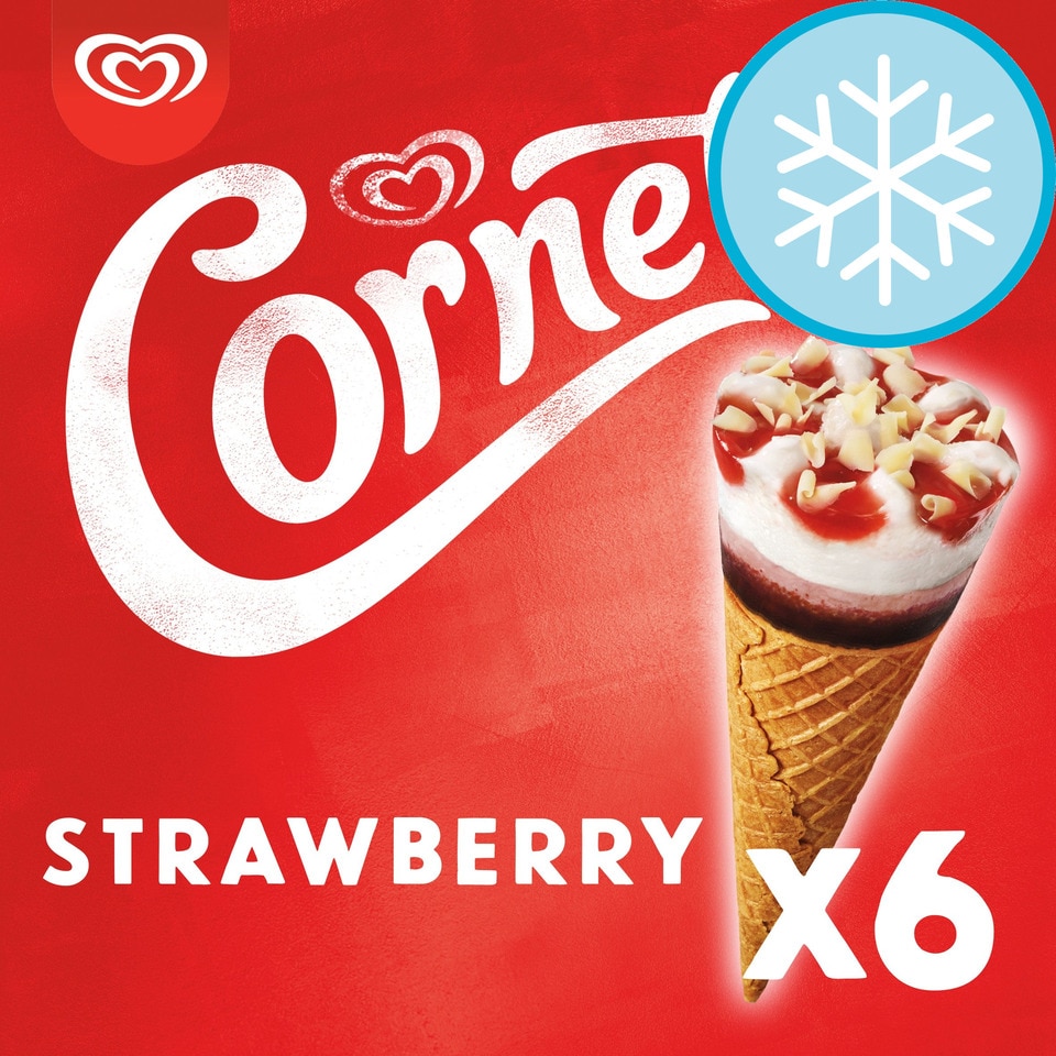 Walls Cornetto Strawberry Ice Cream Cones 6 X 90 Ml